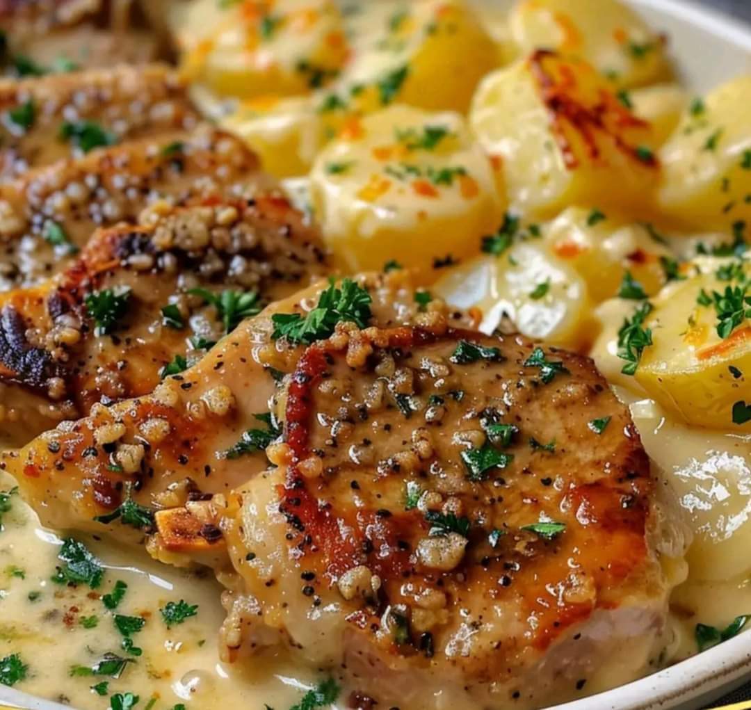 Garlic Parmesan Pork Chops with Cheesy Scalloped Potatoes - David Recipes